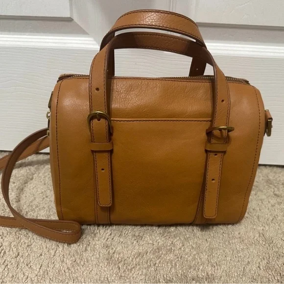 Fossil Carlie Leather Camel Satchel Handbag, used once